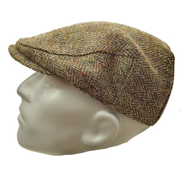 Hartside HS14 Scottish Highland Harris Tweed® Flat Cap in GREEN-BROWN -PICK SIZE - Picture 5 of 9